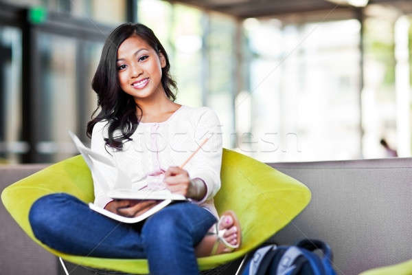 Asiático estudante escola tiro estudar mulher Foto stock © aremafoto