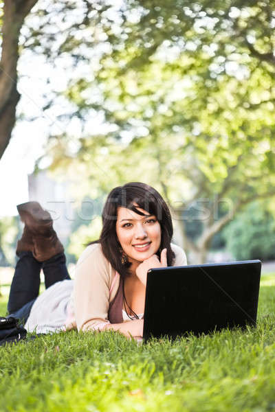 Stock foto: Laptop · Gras · arbeiten