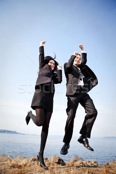 Feliz pessoas de negócios tiro dois negócio colegas Foto stock © aremafoto