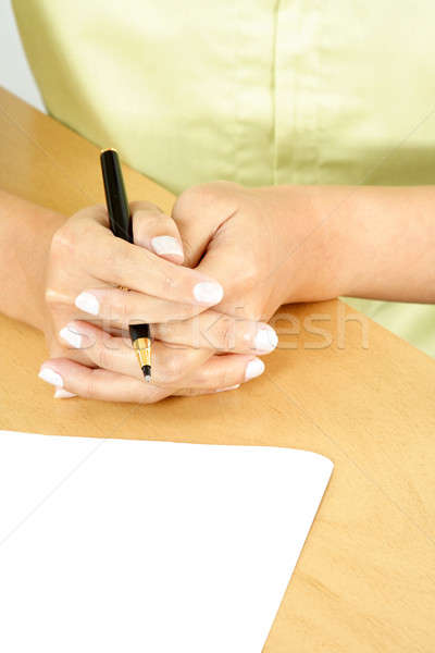 Geschäftsfrau halten Stift bereit schreiben Stück Stock foto © aremafoto