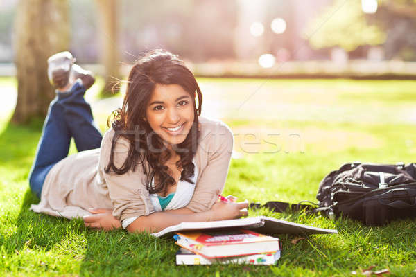 Asian student kampus shot studia trawnik Zdjęcia stock © aremafoto