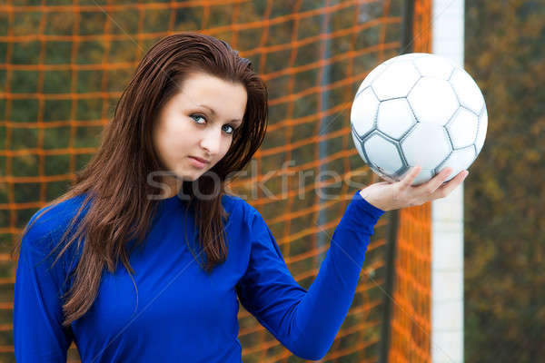 Stock fotó: Labdarúgó · tart · futballabda · nő · lány · futball