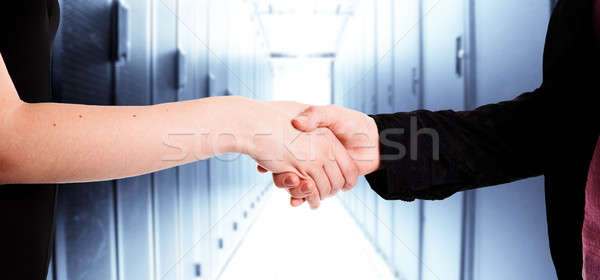 Negocios apretón de manos dos empresarias centro de datos Internet Foto stock © aremafoto