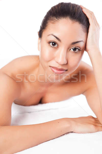 Stock fotó: Szépségszalon · nő · lövés · afroamerikai · nő · fekszik · fürdő