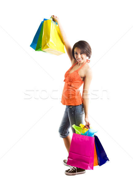 [[stock_photo]]: Shopping · femme · noire · isolé · coup