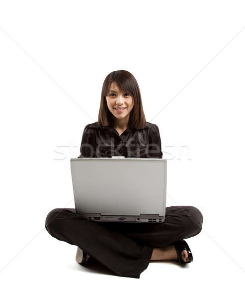 Stockfoto: Asian · vrouw · laptop · geïsoleerd · shot · mooie