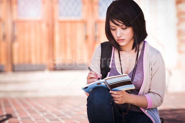Félvér főiskolai hallgató portré kampusz nő lány Stock fotó © aremafoto