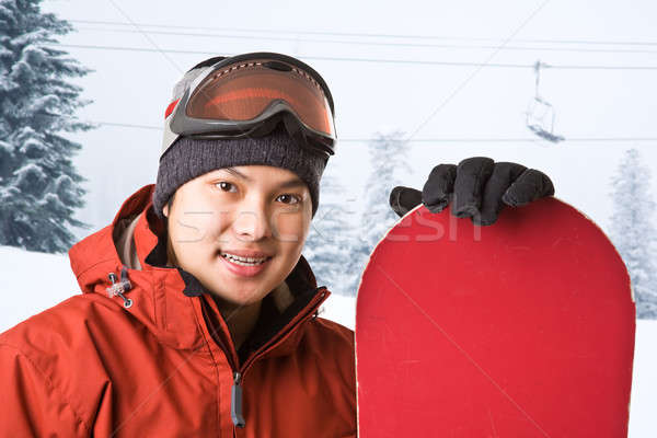 Snowbordos lövés ázsiai sí üdülőhely férfi Stock fotó © aremafoto