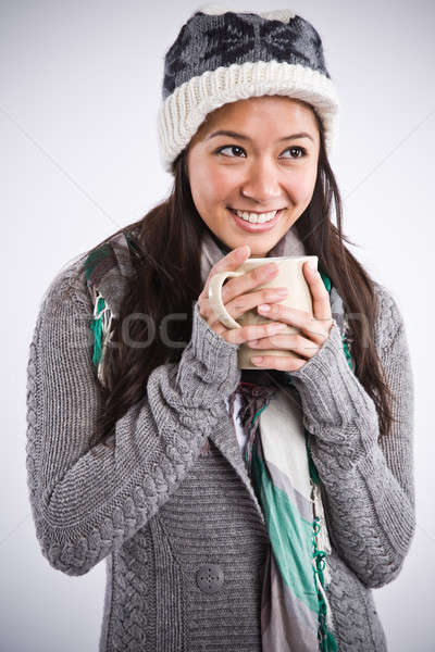 Beautiful asian woman drinking coffee Stock photo © aremafoto