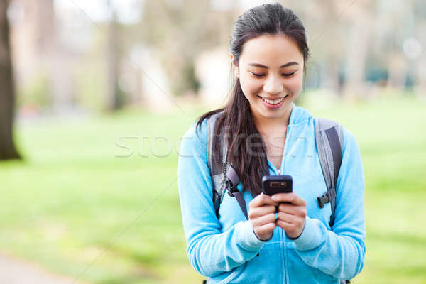 Stockfoto: Asian · student · telefoon · shot · meisje