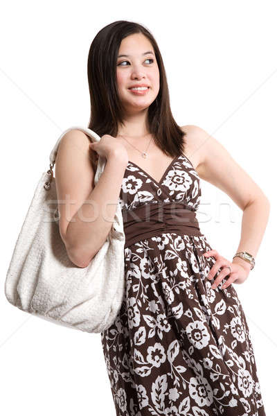 Foto stock: Hermosa · Asia · mujer · aislado · bolso