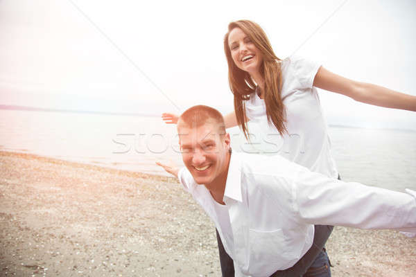 счастливым кавказский пару красивой любви пляж Сток-фото © aremafoto