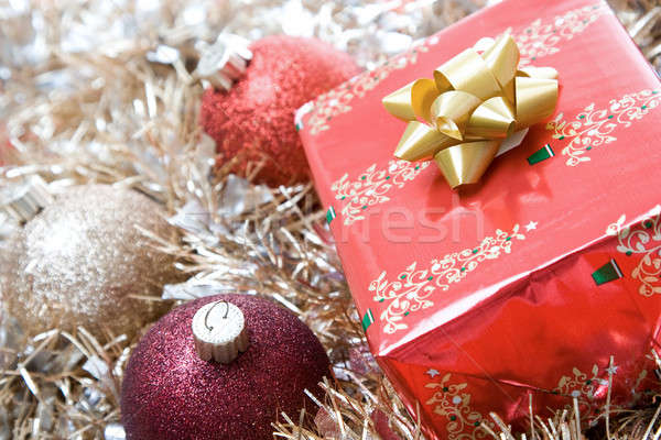 Сток-фото: Рождества · подарки · выстрел · украшения · красный · фары