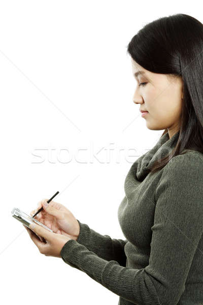 Zakenvrouw pda schrijfstift business meisje Stockfoto © aremafoto