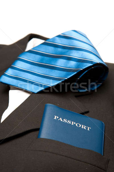 [[stock_photo]]: Voyage · d'affaires · coup · costume · cravate · passeport · peuvent