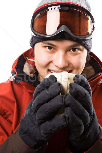 Snowboarder isoliert erschossen asian trinken männlich Stock foto © aremafoto