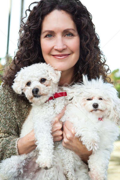 Mutlu olgun kadın portre köpekler açık kadın Stok fotoğraf © aremafoto