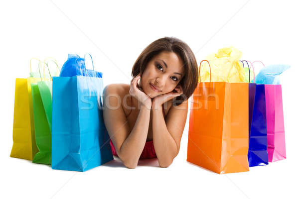 商業照片: 購物 · 黑人婦女 · 孤立 · 射擊 · 購物袋 · 手