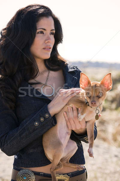Сток-фото: Hispanic · женщину · собака · портрет · красивой · модель