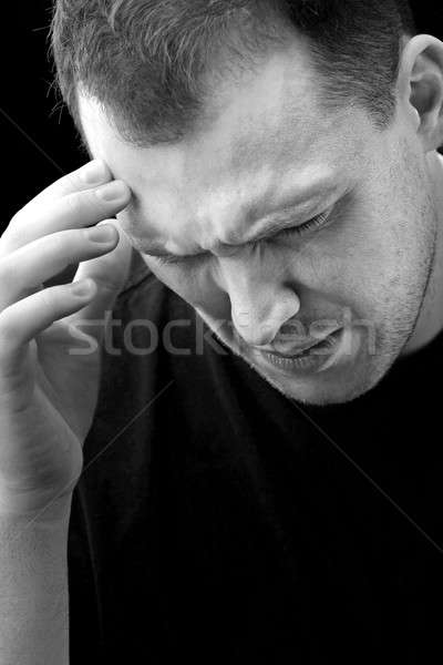 Stock foto: Mann · Kopfschmerzen · Migräne · Schmerzen · schwarz · weiß