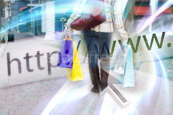Online vásárlás absztrakt nő sétál tart szatyrok Stock fotó © ArenaCreative