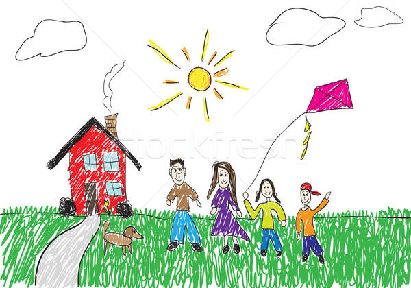 Infantil dibujo familia pie casa feliz Foto stock © ArenaCreative