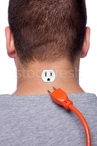 Man afbeelding jonge man elektrische stopcontact Maakt een reservekopie Stockfoto © ArenaCreative