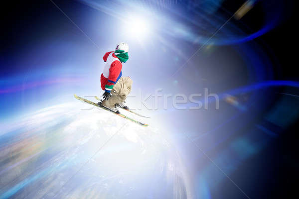 Stock foto: Ski · abstrakten · Skifahrer · Luft · unter · Weltraum