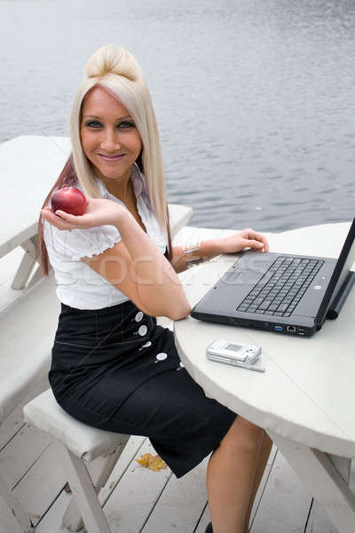 Pausa para el almuerzo hermosa jóvenes mujer rubia móviles negocios Foto stock © ArenaCreative