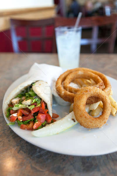 Chicken Pita Wrap and Onion Rings Stock photo © arenacreative