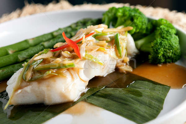 Stock photo: Thai Sea Bass with Asparagus