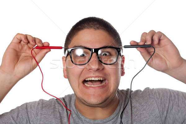 Man nerd bril geïsoleerd witte Stockfoto © ArenaCreative