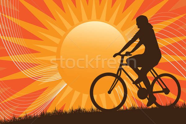 Горный велосипед силуэта человек верховая езда велосипедов солнце Сток-фото © ArenaCreative
