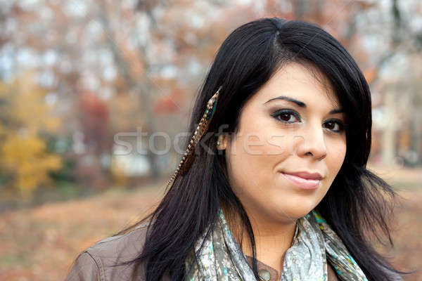 Tüy saç güzel genç koyu esmer kadın Stok fotoğraf © ArenaCreative