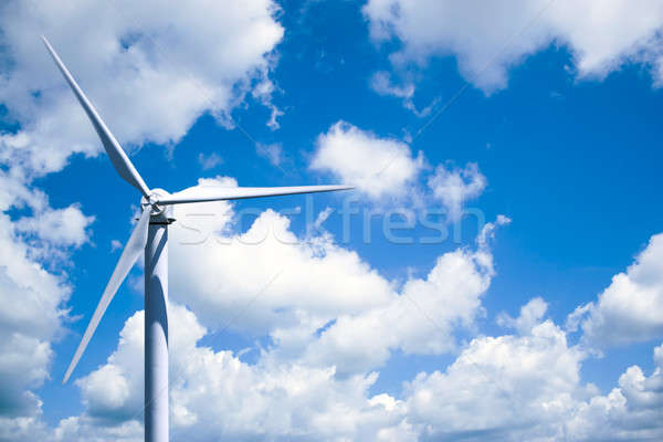 Foto stock: Turbina · eólica · poder · geração · nuvem · blue · sky · nuvens