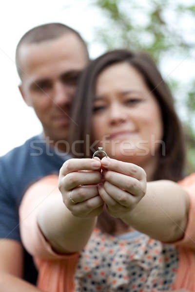 Eljegyezve pár tart gyűrű fiatal boldog Stock fotó © ArenaCreative
