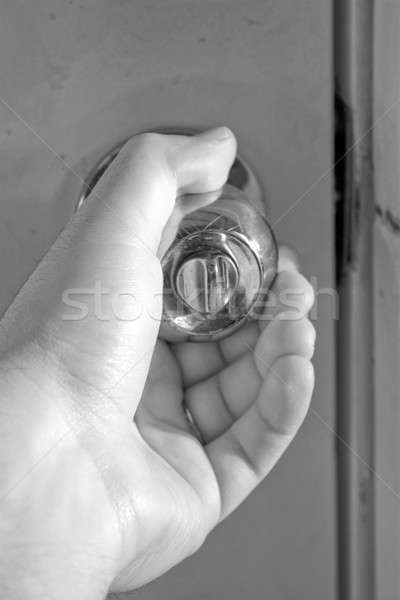 Ajtóküszöb kéz fényes feketefehér ház férfi Stock fotó © ArenaCreative