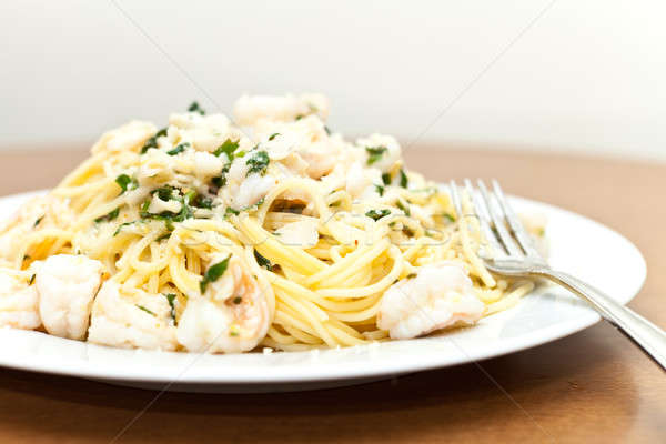 [[stock_photo]]: Fruits · de · mer · pâtes · plat · délicieux · crevettes · persil