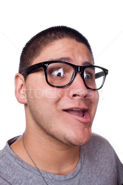 Férfi visel stréber szemüveg trendi izolált Stock fotó © ArenaCreative
