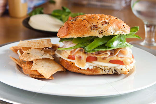Delicious Turkey Sandwich and Pita Chips Stock photo © ArenaCreative