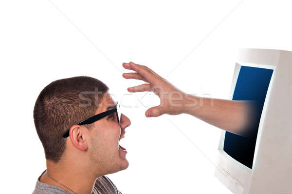 Angst Computer Benutzer junger Mann Aussehen erschrocken Stock foto © ArenaCreative