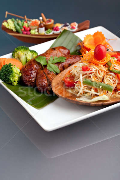 Stock photo: Thai Sausage with Som Tum Salad