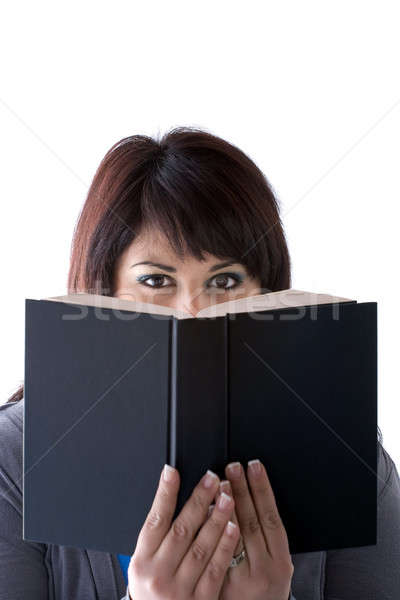 Könyv olvasó fiatal nő felső magasra tart arc Stock fotó © ArenaCreative