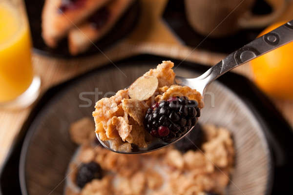 Sabah kahvaltı gevreği kaşık tok Stok fotoğraf © ArenaCreative