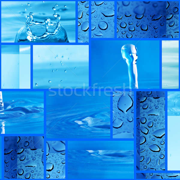 [[stock_photo]]: Bleu · gouttes · d'eau · montage · collage · eau · verre