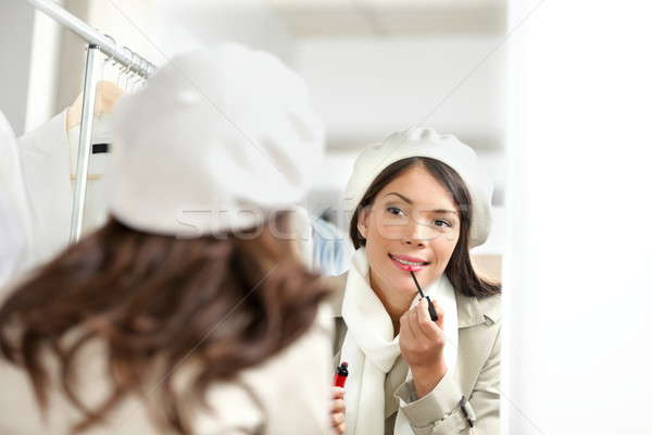 Stockfoto: Lippenstift · vrouw · make · kleding · store · winkelen