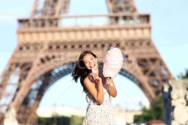 Stockfoto: Parijs · Eiffeltoren · vrouw · vrouw · glimlachen · gelukkig · vrolijk