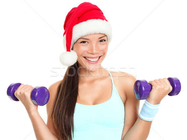 Stock fotó: Karácsony · fitnessz · nő · visel · mikulás · kalap · fitnessz