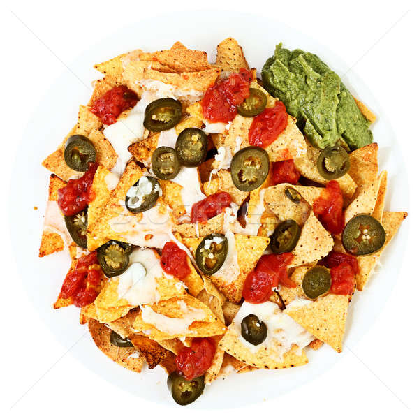 Nachos tányér chilli mozzarella sajt fűszeres Stock fotó © Ariwasabi