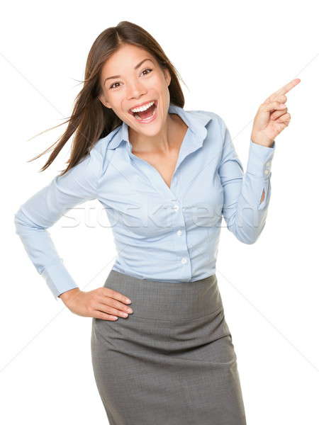 Stock photo: Pointing woman cheerful excited